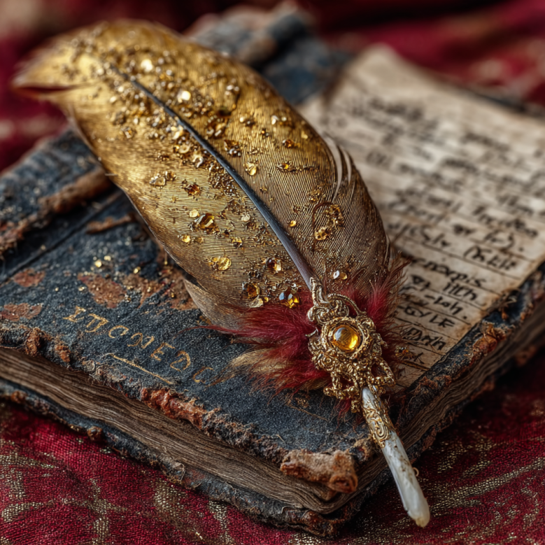 willgrupomj_Close-up_on_a_gold_feather_and_an_old_notebook_with_7d369811-2191-41f5-8403-fae8fca1f929